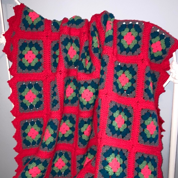 Vintage Other - Vintage Afghan 49” x 69” Coral~Blue~Gray
